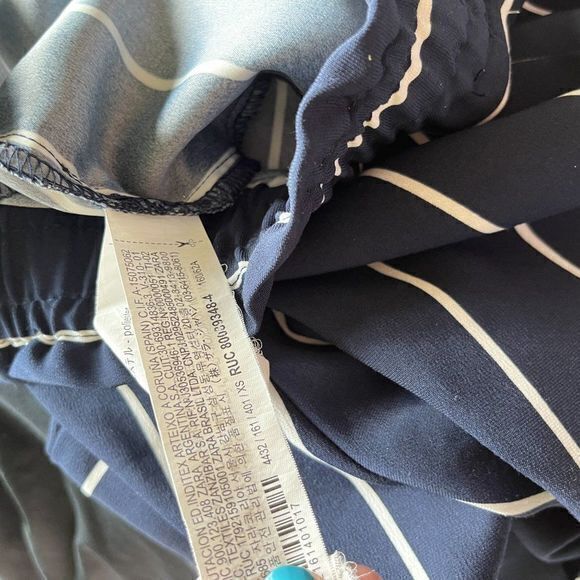 Zara TRF Striped Straight Leg Crop Trousers Drawstring Waist Womens Size XS Navy - Picture 8 of 9